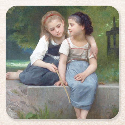 Sisters, Bouguereau Vierkante Kartonnen Onderzetter (Voorkant)