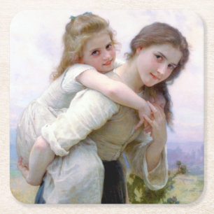 Sisters, Bouguereau Vierkante Kartonnen Onderzetter