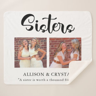 Sisters Calligrafie 2 Foto Collage Quote Gift Sherpa Deken
