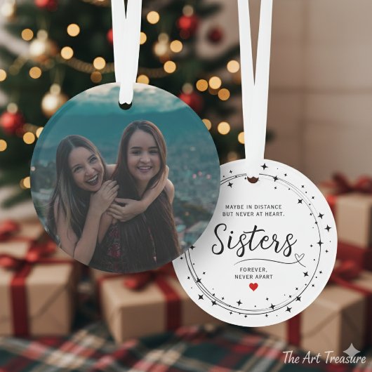 Sisters Connected At Heart Photo Keepsake White
