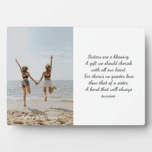 Sisters Elegant Script Photo Poem White Overlay Fotoplaat