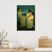 Sisters Evening Lantern Sclittgen  Art Girl Poster (Keuken)