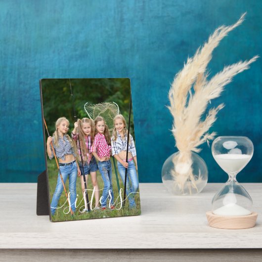 Sisters Foto White Script Typography Overlay Fotoplaat (Zijkant)