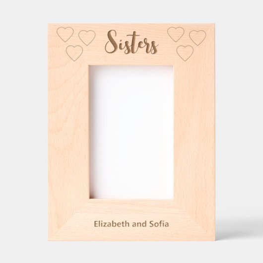Sisters in Cursive Script Names with Hearts Gegraveerde Lijstjes (Voorkant)