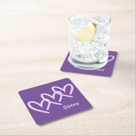 Sisters Love Paars Heart Vierkante Kartonnen Onderzetter