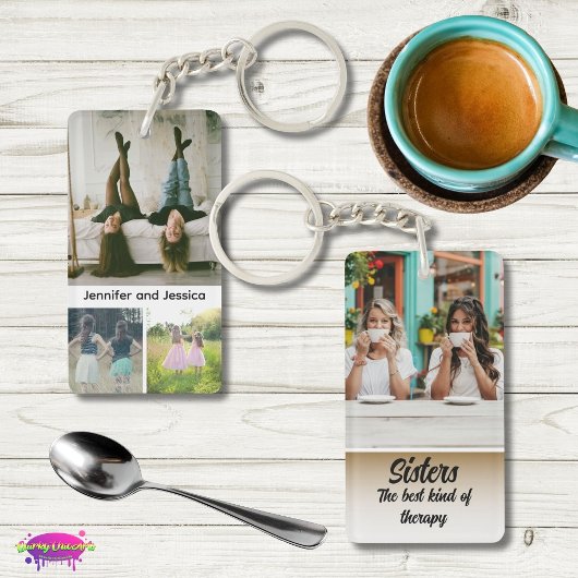 Sisters Photo Collage with Names, Best Therapy Sleutelhanger