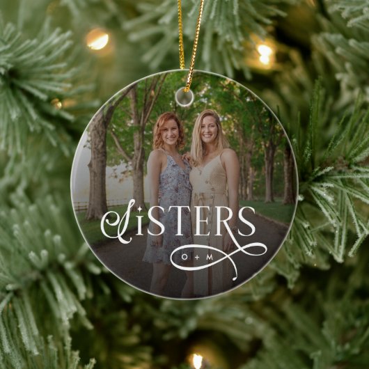 Sisters Photo Personalized Monogram Keramisch Ornament (Boom)