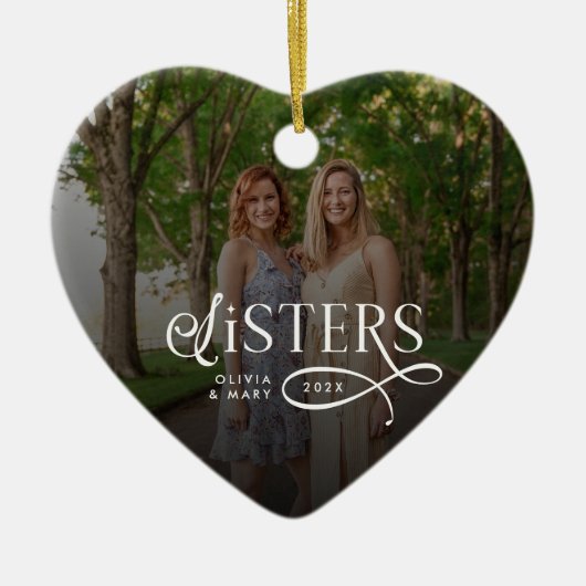 Sisters Photo Personalized Name Gifts Keramisch Ornament (Voorkant)