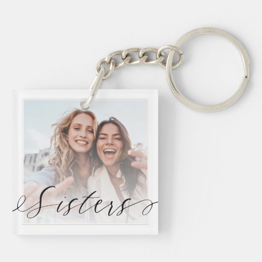 Sisters Script Family Memory Photo Grid Collage Sleutelhanger (Achterkant)