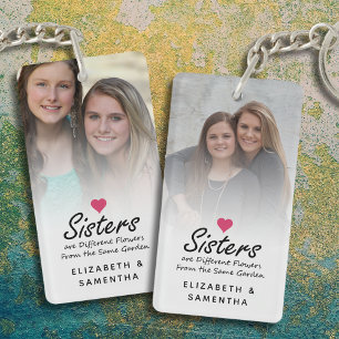 Sisters Script Quote Hot Pink Heart Foto Bewaarsak Sleutelhanger