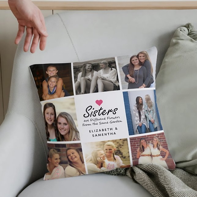 Sisters Script Quote Hot Pink Heart Fotocollage Kussen (Creator heeft geüpload)