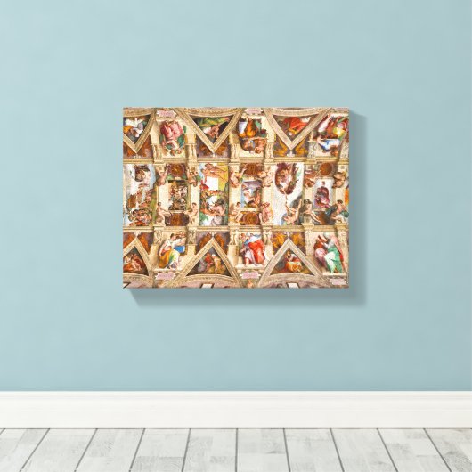 Sistine Chapel Ceiling door Michelangelo Canvas Afdruk (Insitu (Houten vloer))