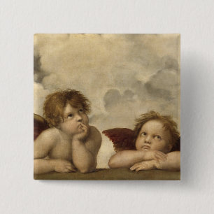 Sistine Madonna-Engelen door Raphael Vierkante Button 5,1 Cm