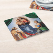 Sistine Madonna, Raphael Vierkante Kartonnen Onderzetter (Schuin)