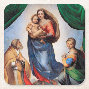 Sistine Madonna, Raphael Vierkante Kartonnen Onderzetter