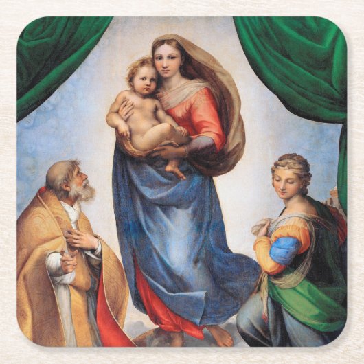 Sistine Madonna, Raphael Vierkante Kartonnen Onderzetter (Voorkant)