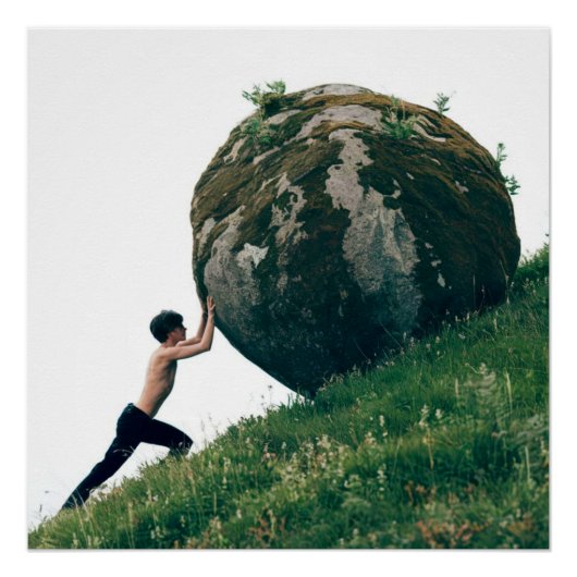 Sisyphus Rolling Boulder Up Hill Poster Wall Art (Devant)