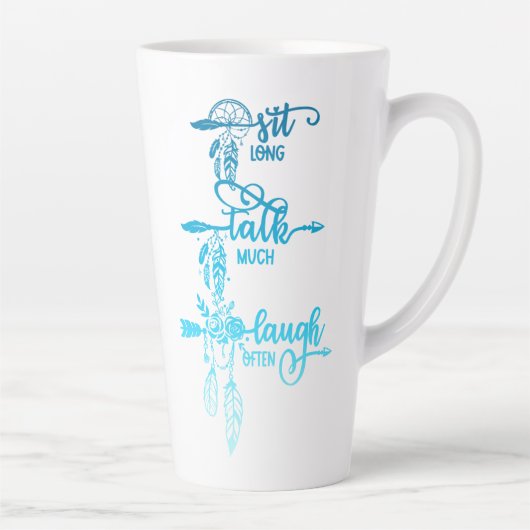Sit, Talk, Laugh, Blue Ombre Boho Latte Mug Mok (Rechts)