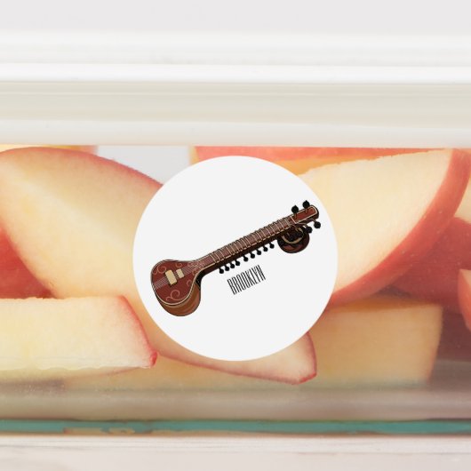 Sitar cartoon illustratie labels (Aangebracht)