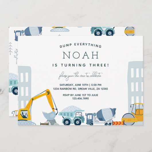 Site de construction moderne Camion Invitation d'a (Devant / Derrière)