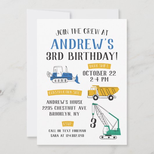 Site de construction moderne Invitation d'annivers (Devant)