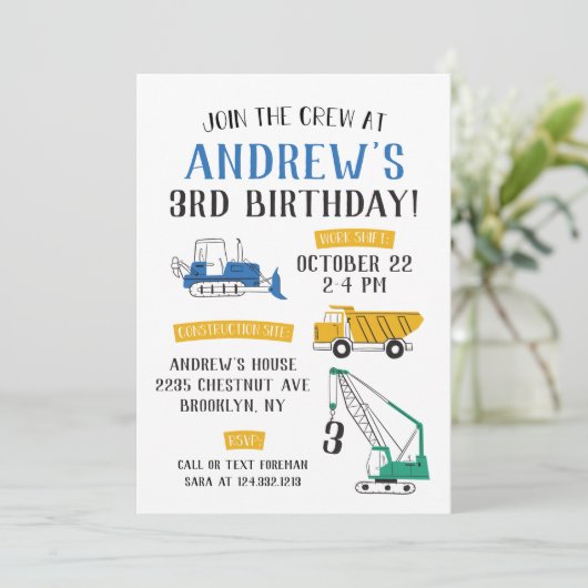 Site de construction moderne Invitation d'annivers (Debout devant)