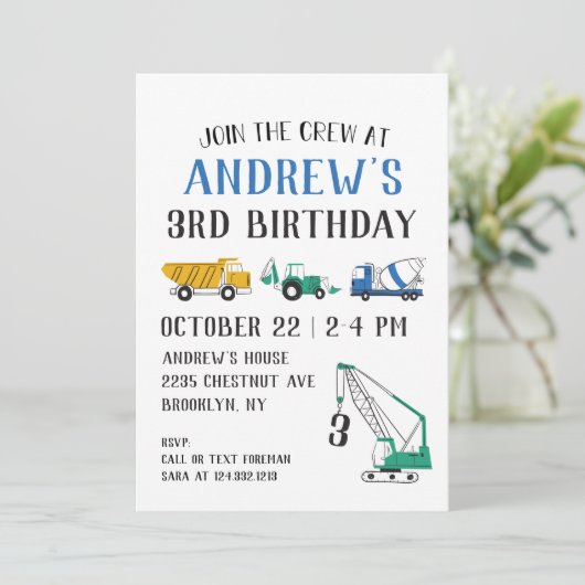 Site de construction moderne Invitation d'annivers (Debout devant)