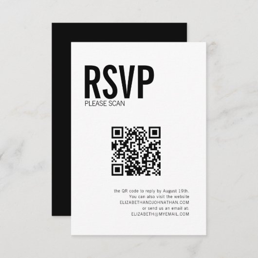 Site de Mariage de typographie simple QR Code RSVP (Devant / Derrière)