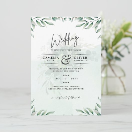 Site des invitations de mariage vertes RSVP QR COD (Debout devant)