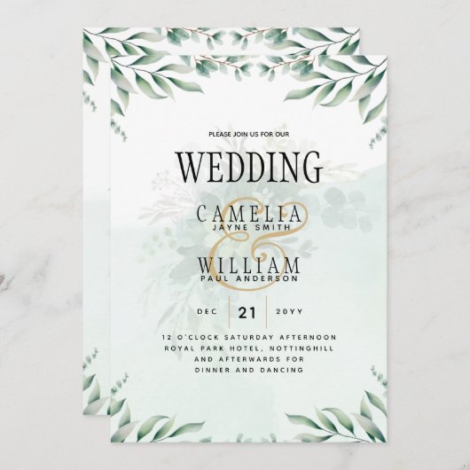 Site des invitations de mariage vertes RSVP QR COD (Devant / Derrière)