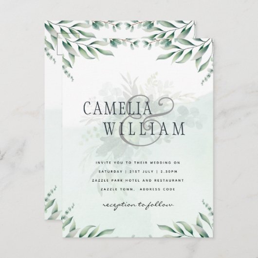 Site des invitations de mariage vertes RSVP QR COD (Devant / Derrière)