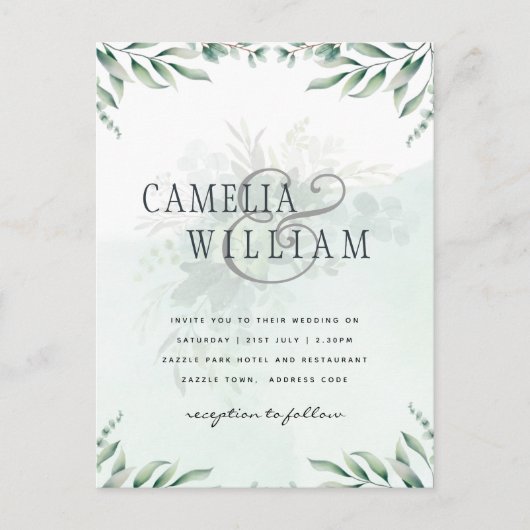 Site des invitations de mariage vertes RSVP QR COD (Devant)