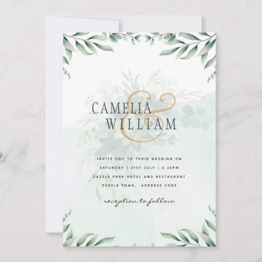 Site des invitations de mariage vertes RSVP QR COD (Devant)