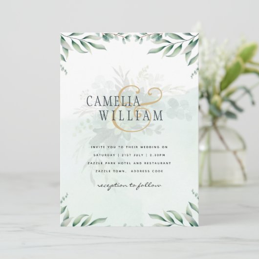 Site des invitations de mariage vertes RSVP QR COD (Debout devant)