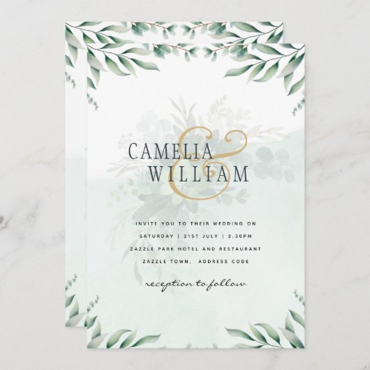 Site des invitations de mariage vertes RSVP QR COD (Devant / Derrière)