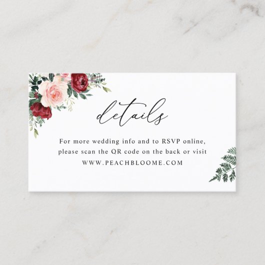 Site Floral Mariage QR Code Détails Carte (Devant)