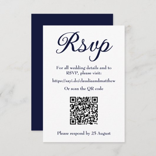 Site Mariage de la Marine RSVP avec code QR (Devant / Derrière)