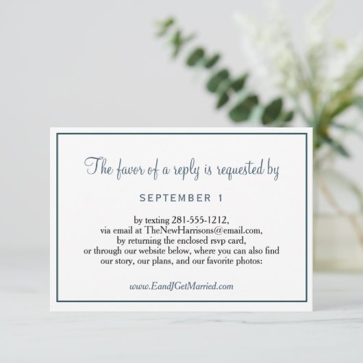 Site mariage Elegant Dust Blue Script RSVP (Debout devant)