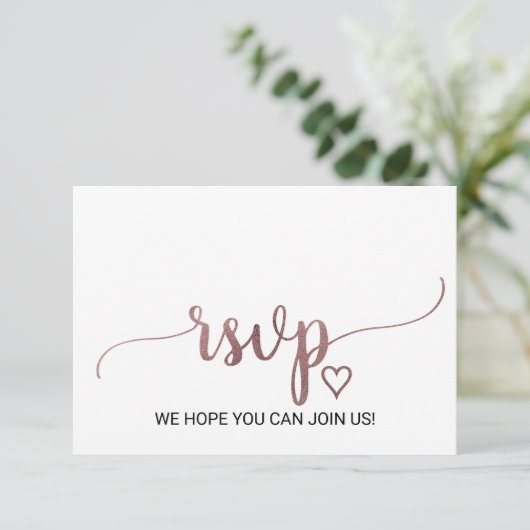Site Web de calligraphie or Rose simple Carte RSVP (Debout devant)