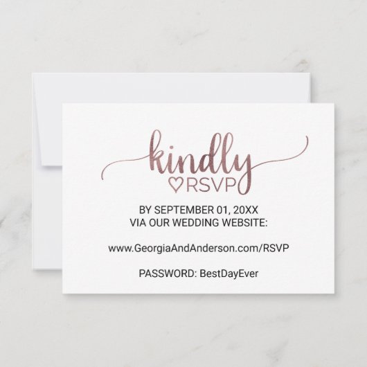 Site Web de calligraphie or Rose simple Carte RSVP (Dos)