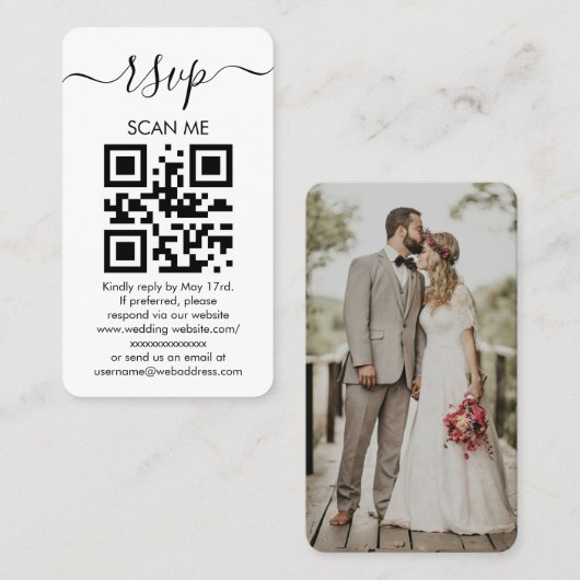 Site Web de Mariage Moderne QR RSVP Encart Photo (Devant / Derrière)