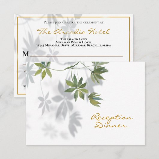 Site Web Tropical Leaf Shadow Reception Dîner RSVP (Devant / Derrière)