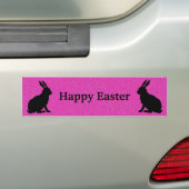 Sitting Black Silhouette Easter Rabbits Deep Pink Bumpersticker (Op auto)