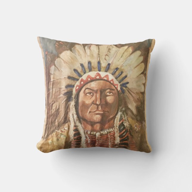 Sitting Bull Indian Chief Kussen (Voorkant)