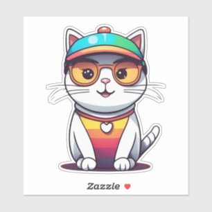 Sitting Cat Dragen Bril en Pet Clipart Sticker