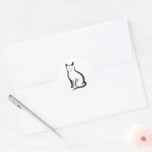 Sitting Cat – Minimalistische inkt op silhouet Ronde Sticker