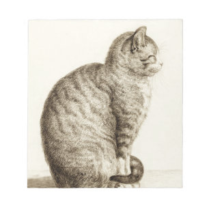 Sitting cat vintage sepia pencil drawing notitieblok