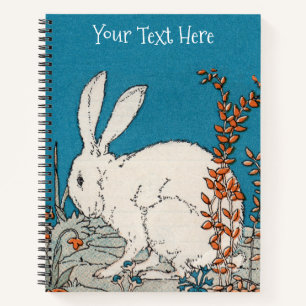 Sitting Fluffy White Rabbit Oranje White Flowers Notitieboek