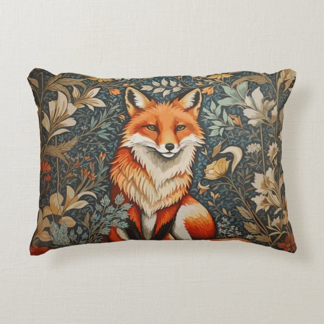  Sitting Fox William Morris geïnspireerd Floral Accent Kussen (Voorkant)