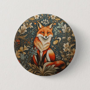  Sitting Fox William Morris geïnspireerd Floral Ronde Button 5,7 Cm